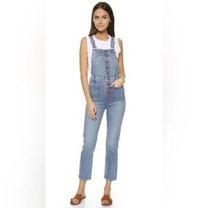 Madewell Button Front Stretch Denim Overalls Cropped Adjustable Vintage Wash